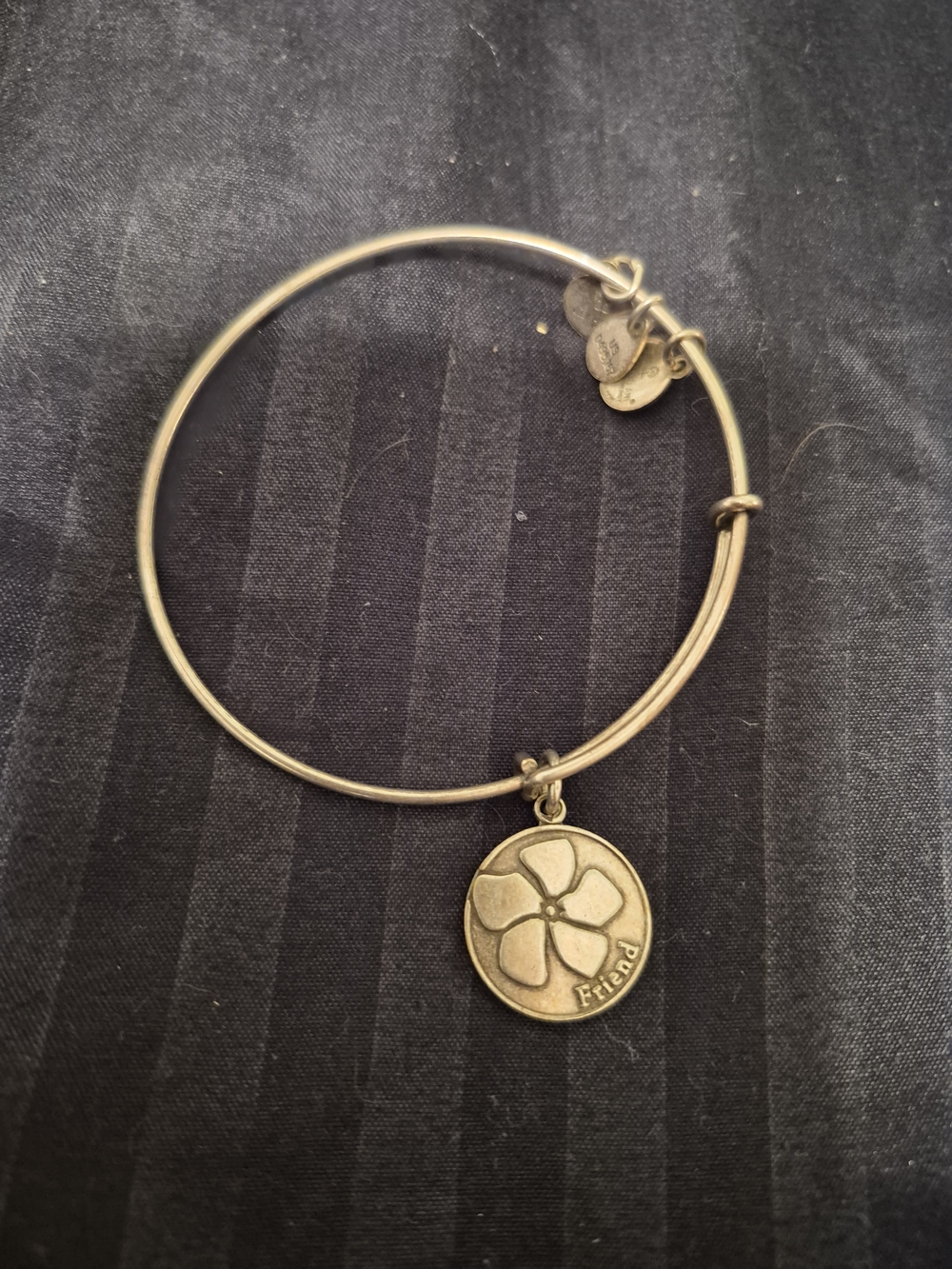 Bangle Bracelet with Flower Friend Charm - Gold Tone